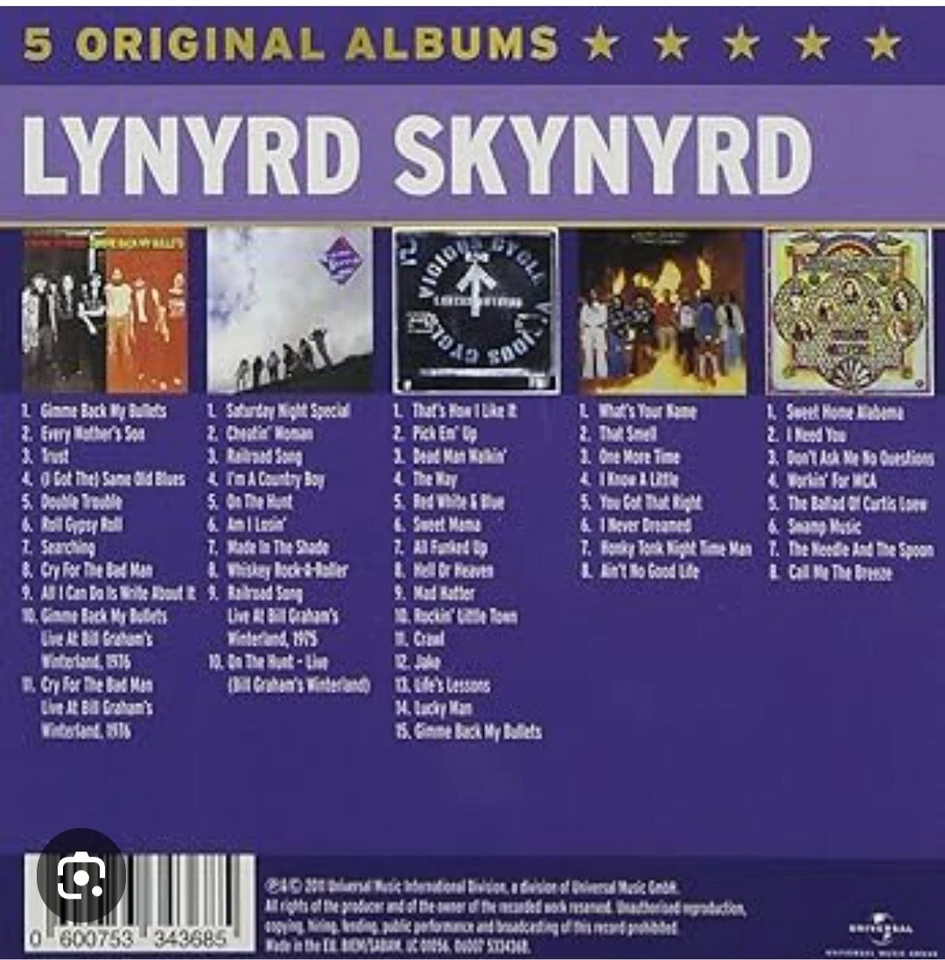 Lynyrd Skynyrd 5 Original Albums (5 CD 💿 BOX SET) MCA IMPORT 2011 NEW SEALED! - Image 2 of 4