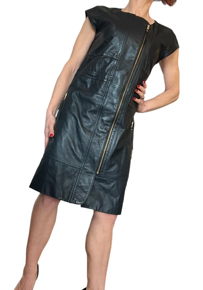 Marc by Marc Jacobs Lambskin Leather Zip Moto Sleeveless  Black Dress Sz 8 $3690 - Image 3 of 4