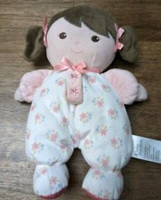 Baby Starters My First Doll Plush Rattle 9" Brown Hair Eyes Pink Flowers Stuffed