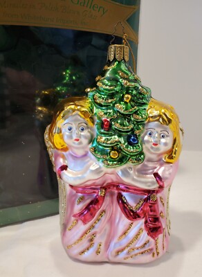 VTG Czestochowa Gallery Polish Gallery Blown Glass Twin Angel Christmas Ornament