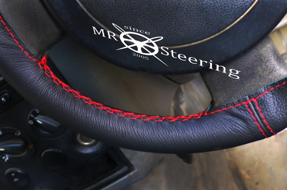 SE ADAPTA A VOLKSWAGEN NUEVO ESCARABAJO 1997-10 CUERO REAL CUBIERTA VOLANTE + CORREA ROJA Foto 3 de 4