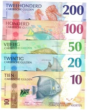FULL SET Curacao & St Maarten 10, 20, 50, 100 & 200 Caribbean Guilders 2025 UNC