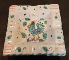 VINTAGE Grazia Deruta Hand Painted Rooster Ashtray SIGNED & NUMBERED Italy AS IS