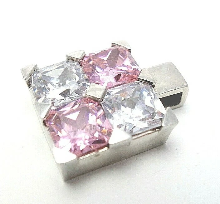 66. toller Ketten Anhänger Zirkonia Steine rose klar 925er Silber massiv eckig - Bild 3 von 4