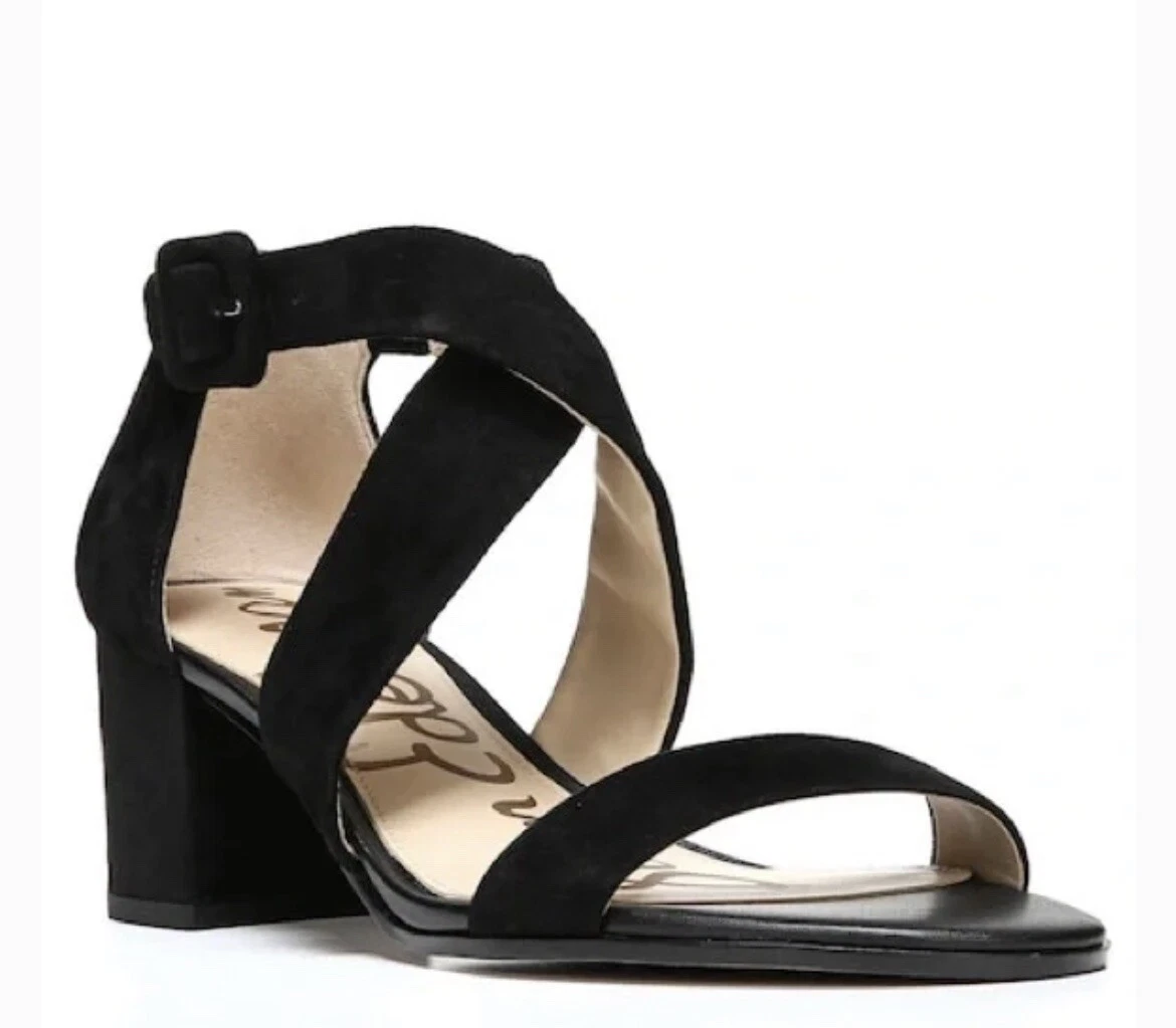Sam Edelman Sonia Black Suede Strappy 2 Inch Block Heel Sandals 7.5