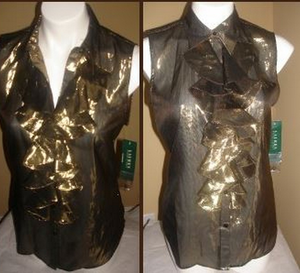 Ralph Lauren Metallic Gold Ruffle Silk Foil Sleeveless  display picture 1