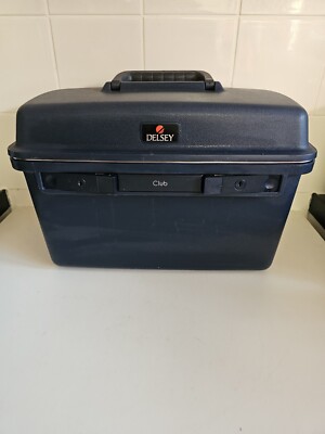 Vintage Delsey Hard Shell Vanity Case Blue With Compartments