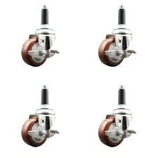 3 Inch 316SS Maroon Poly Swivel 7/8 Inch Expanding Stem Caster Set Brake SCC