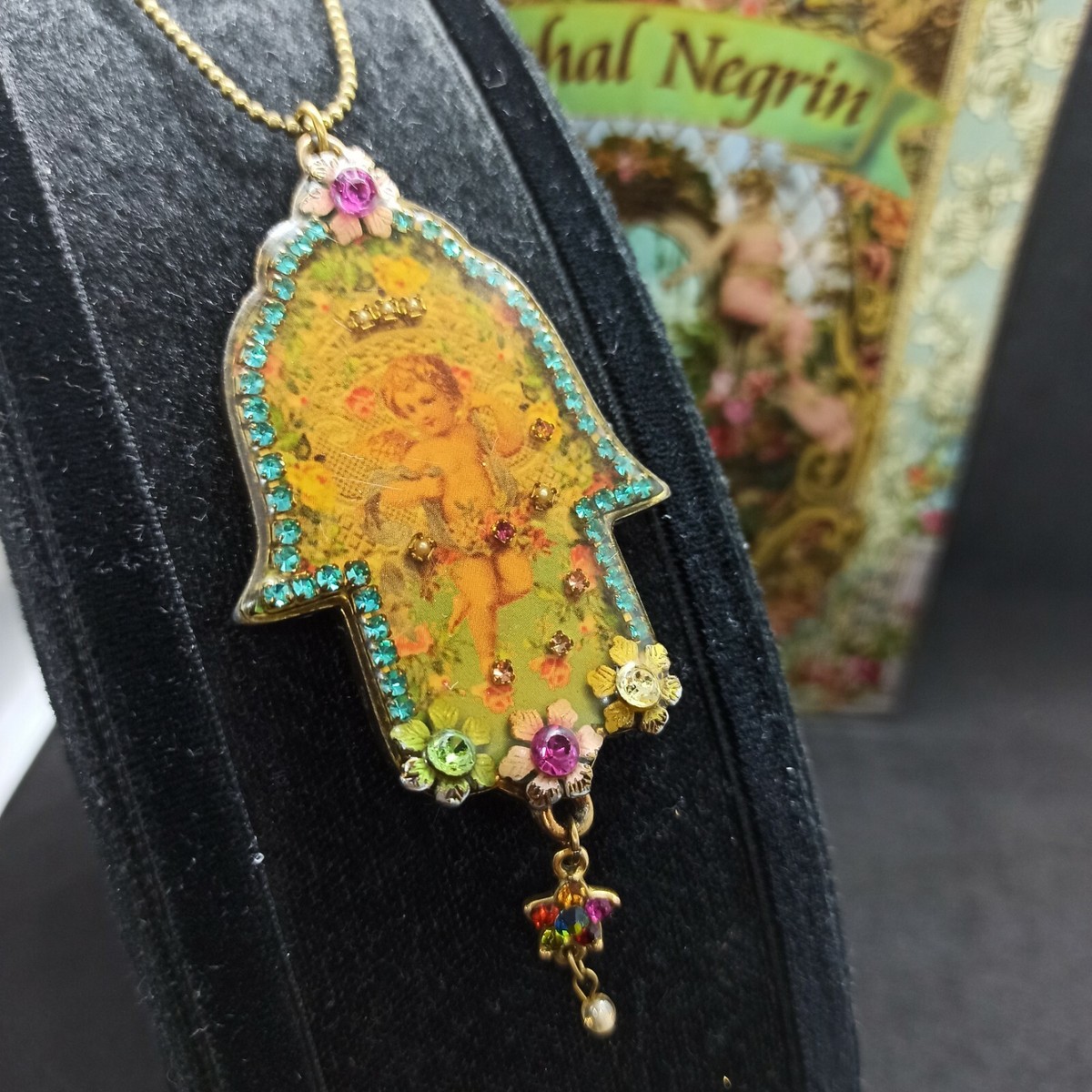 Michal Negrin Necklace Hamsa Large Angel Romantic Huge Long