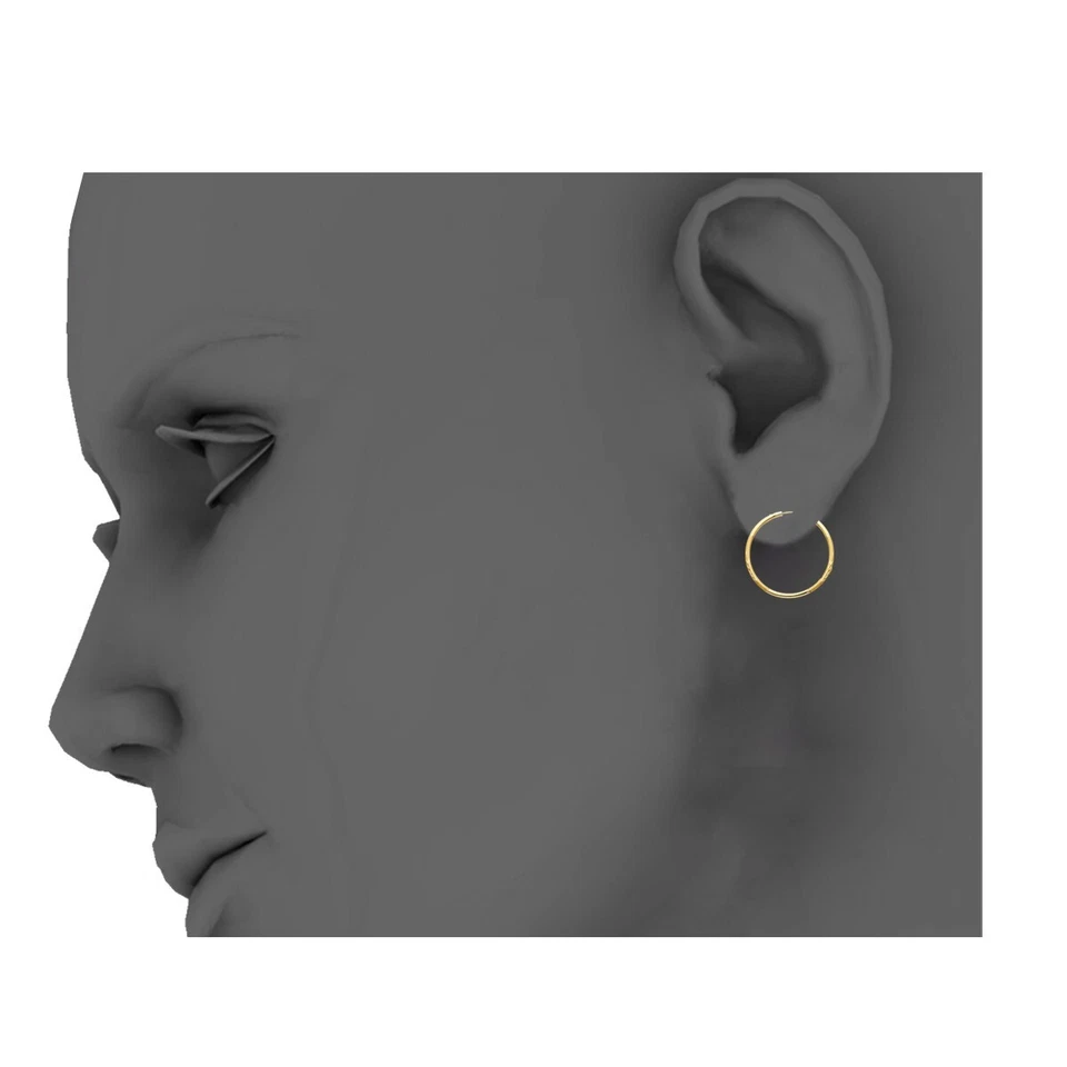 14K Yellow Gold 2mm  Diamond Cut Hoop Earrings for girls - Image 2 of 4