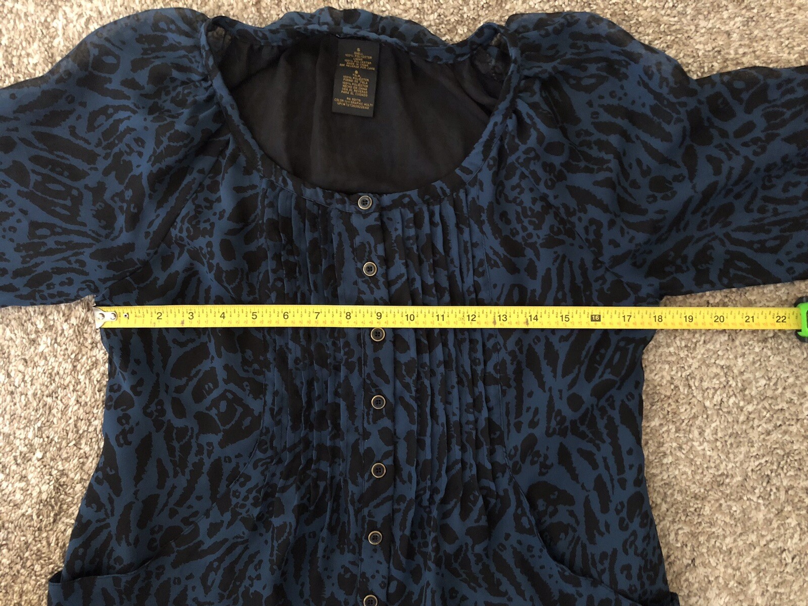 Grace Elements Button Blue/Blk Leopard Print Top … - image 8