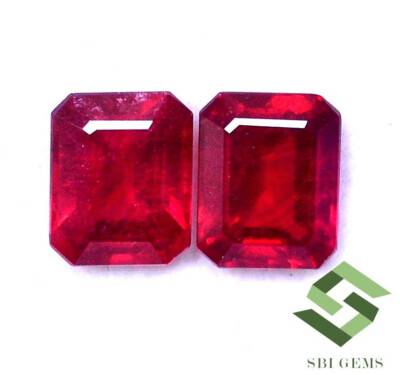 9.65 CTS Natural Ruby Octagon Cut Pair 10x8 mm Calibrated Loose Gemstones GF