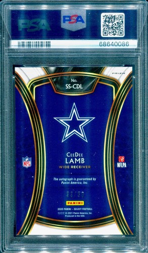 2020 SELECT CEEDEE LAMB SIGNATURES PRIZM #SS-CDL BLUE RC AUTO /50 PSA 10 POP 1 - Picture 2 of 2