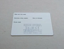 PIAGET Watch Guarantee Warranty Card (Blank) with Dealer Stamp
