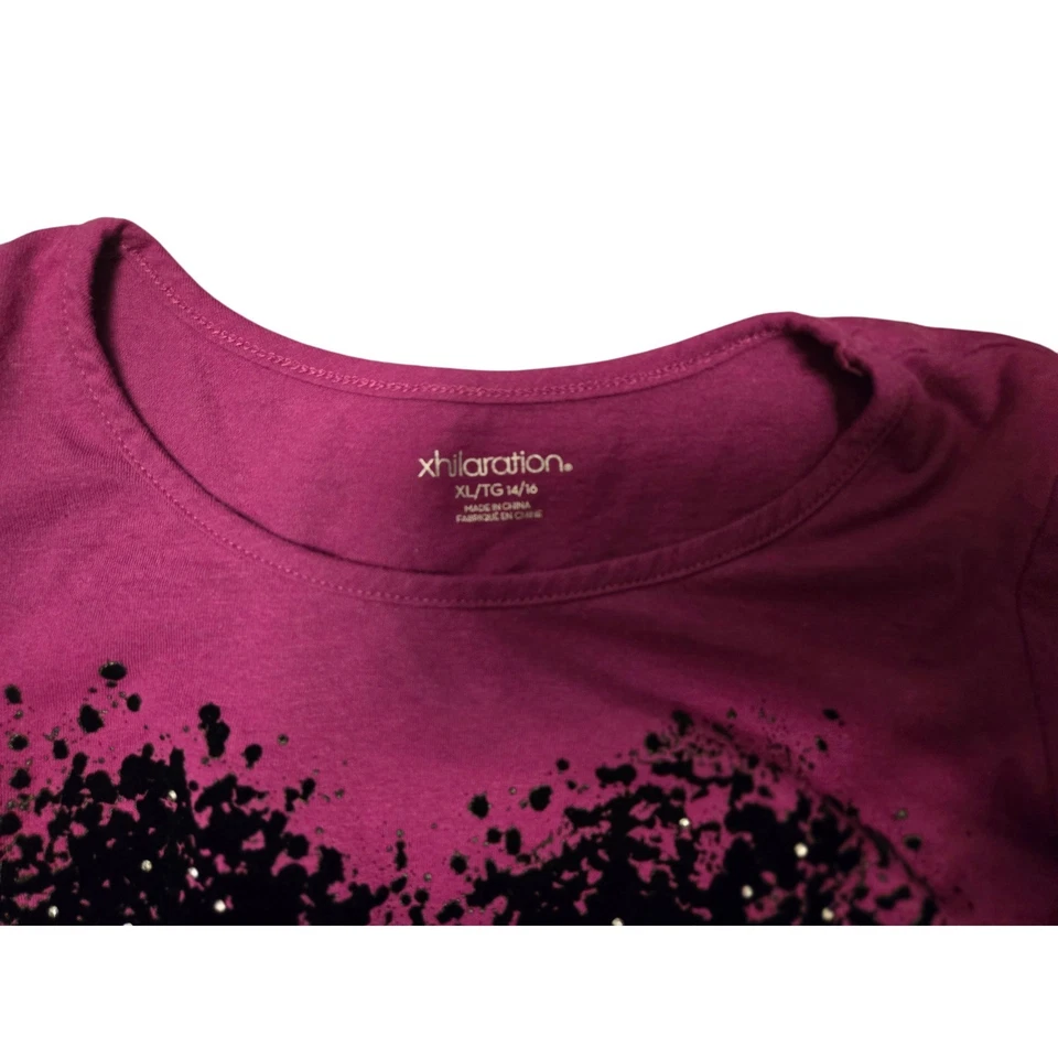Xhilaration Girls XL 14/16 Long Sleeve Shirt Beautiful Heart Sparkle Pink Purple - Image 3 of 4