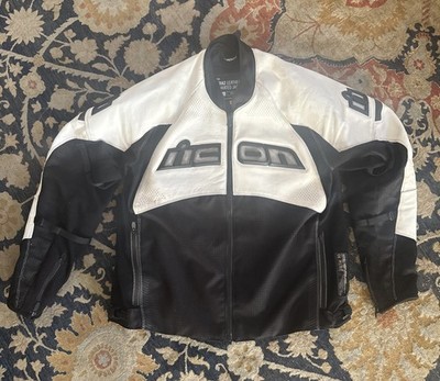 ICON Contra 2 Perforated Motorcycle Jacket XL Men D3O Armor Black White Leather