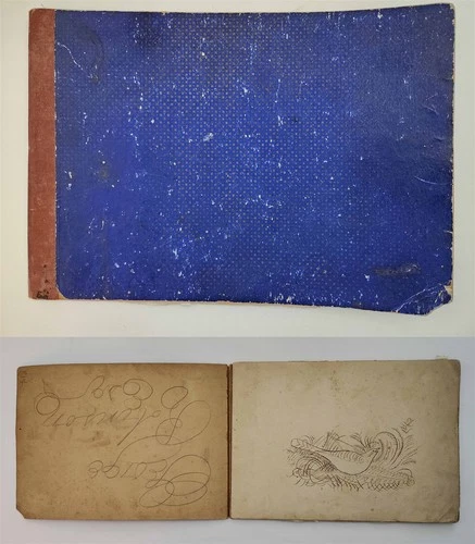 1875-90 antique SATIRICAL SKETCHBOOK cartoon art ink pencil watercolor victorian