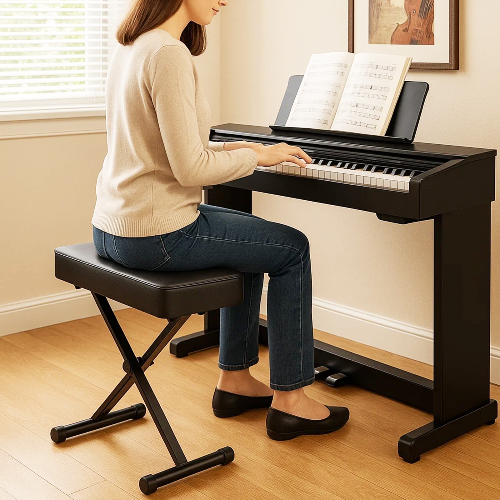 Adjustable Height  X-Style Piano Stool Keyboard Stool Folding Piano Bench Stool