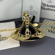 Vivienne Westwood Giant Orb Black Gold Necklace Pendant WITH BOX