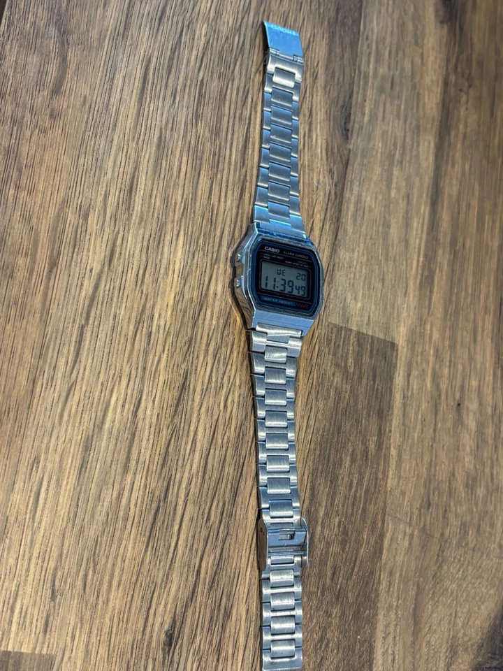 Casio A158W Digital Quartz Watch Stainless Steel Bracelet Alarm Chrono WR, photo 1 of 5