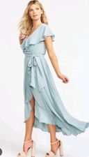 Show Me Your Mumu Women's Jess Ruffle Midi Dress Silver Sage Crisp Size M New