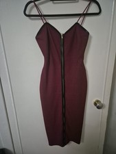 Size 10 Boohoo Night burgundy zip up front Bodycon Midi going out dress