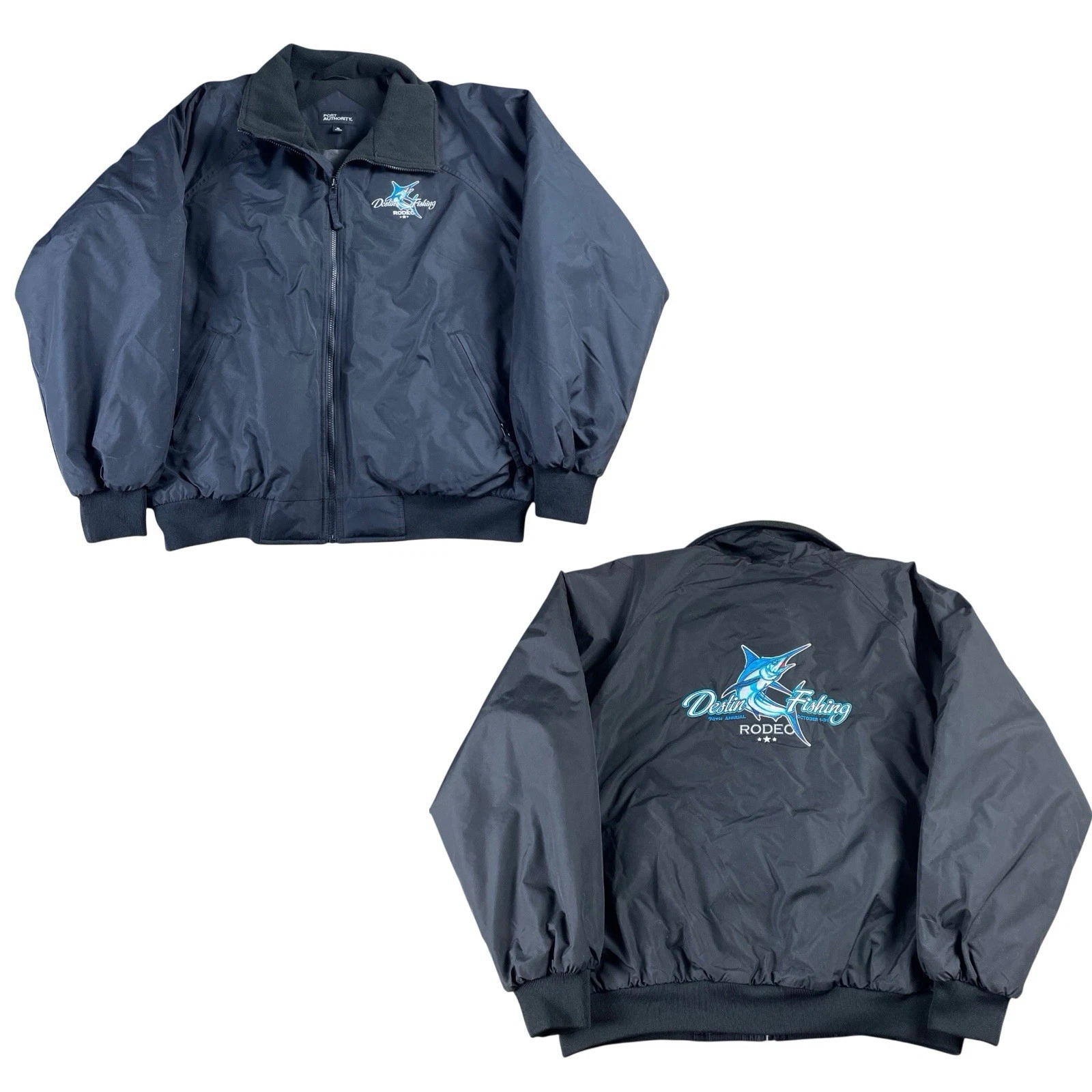 Port Authority NWT Destin Fishing Rodeo Bomber Jacket Men's XL Black Embroidered