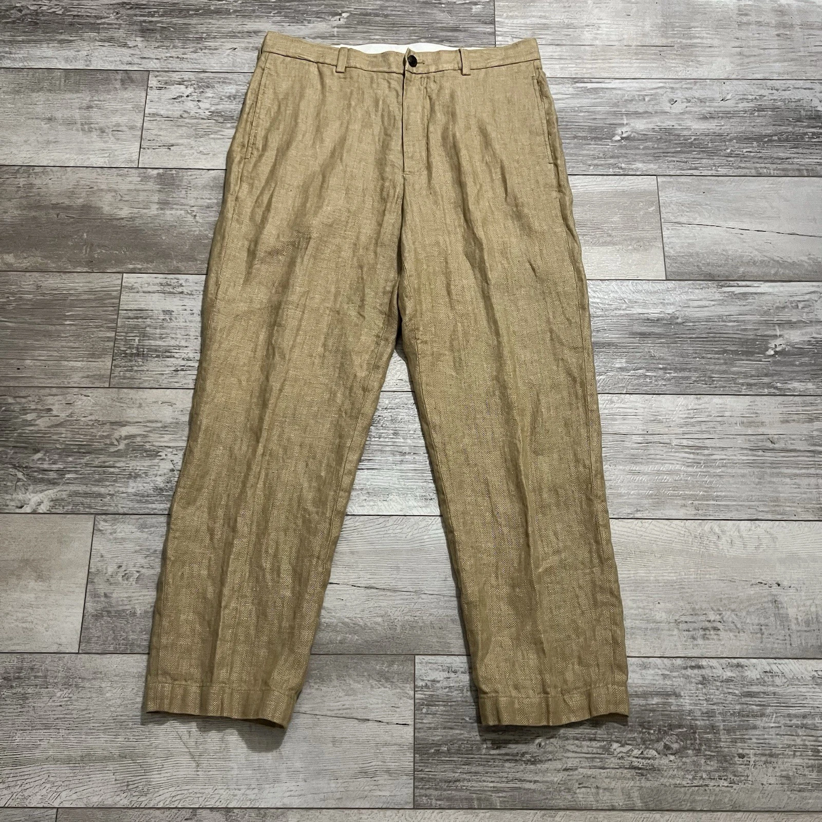 Brooks Brothers 346 Mens Pants 100% Linen Chino Tan Khaki 35x30 Nice!
