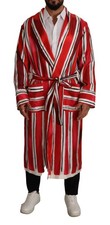 Dolce & Gabbana Red White Striped Silk Mens Night Gown Men's Robe Authentic