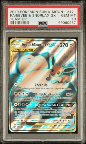 2019 Pokemon Team Up Eevee & Snorlax Gx Full Art #171 GEM MT PSA 10