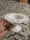 Vintage Anchor Hocking Old Colony Lace Edge milk glass pedestal bowl.