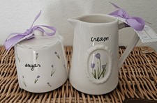 Brand NEW Rae Dunn Purple Spring Flowers Cream Sugar Set, Mother's Day Gift