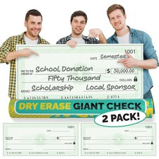 2 Pack Big Checks For Presentations 36 x 16" Dry Erase Giant Check - Over...