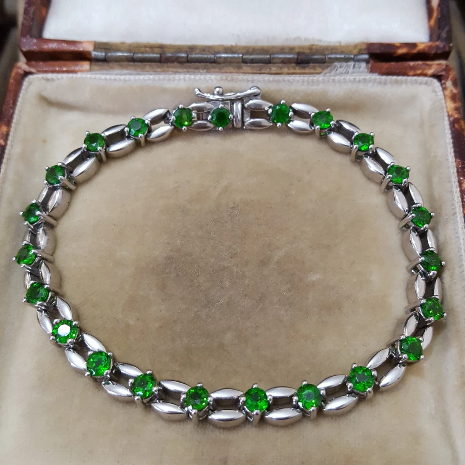 Pulsera de tenis de plata de ley 925, gemas de diopsido verde natural, 4,39 quilates, 7,2" Foto 4 de 4