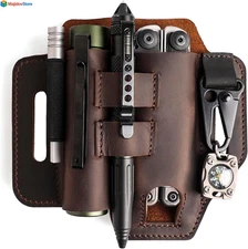 Multitool Sheath for Belt - EDC Belt Organizer - Leather Holster with Flashlight