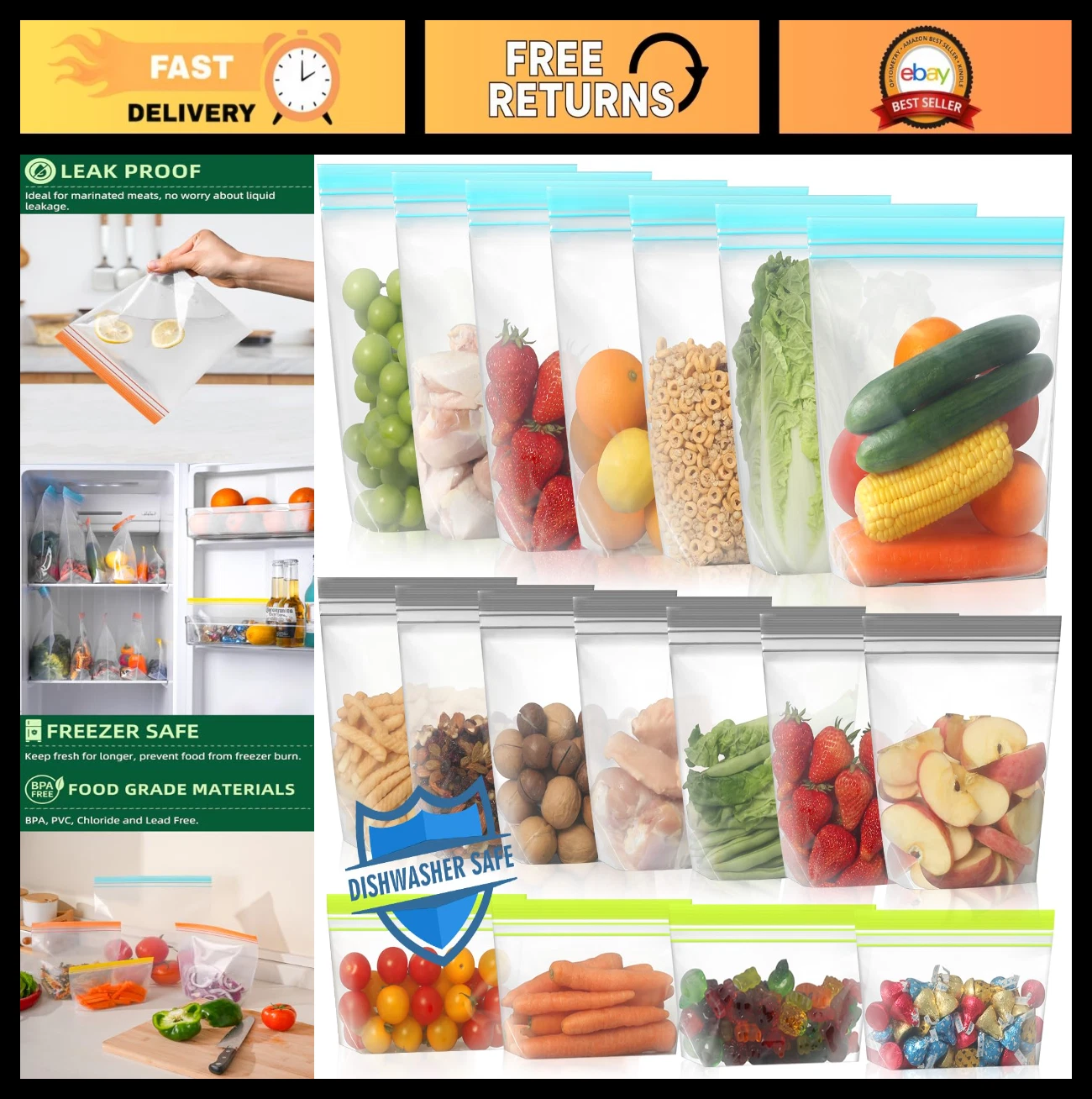 18 Pack Reusable Freezer Bags - BPA Free, Leakproof, Dishwasher & Microwave Safe
Opens in a new wind