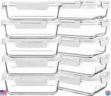 10 Pack 30 oz Glass Meal Prep Containers with Lids, Airtight Bento Boxes, White