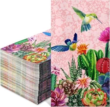 AnyDesign 100Pcs Bird Guest Napkins 3 Ply Disposable Pink Cactus Flower 