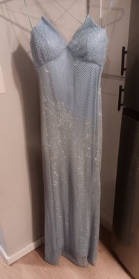 Crystal Doll Dress Womens Size M White Silver Gown Prom Cocktail