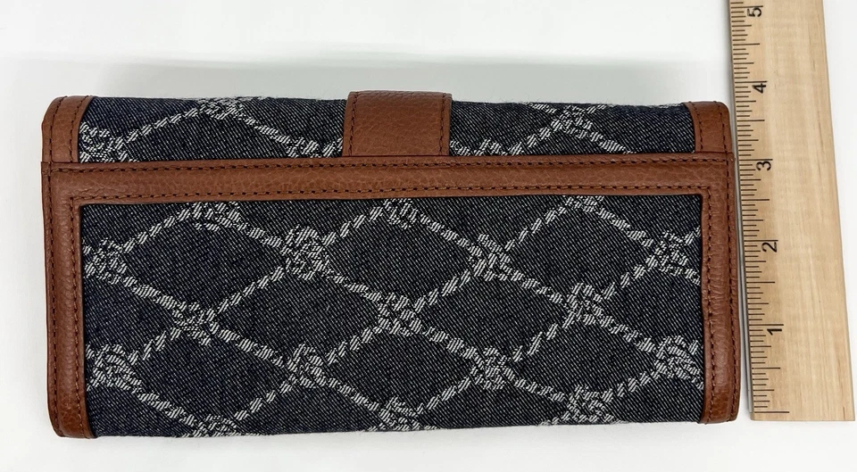 Cartera Continental Burberry Cuerda Denim Cuero Marrón Hebilla Herrajes Dorados Nueva con Etiquetas Foto 2 de 4