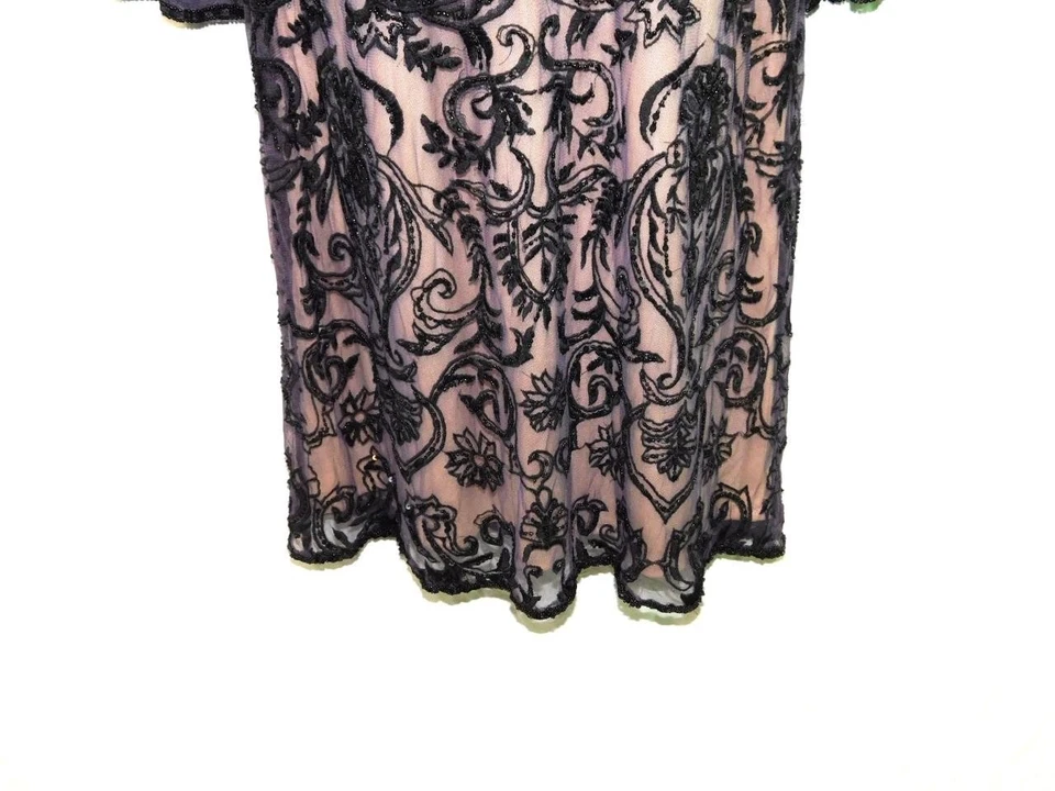 Vestido Pisarro Nights Talla 10 Púrpura Negro Cuentas Bordado Funda Cachicho Foto 3 de 4