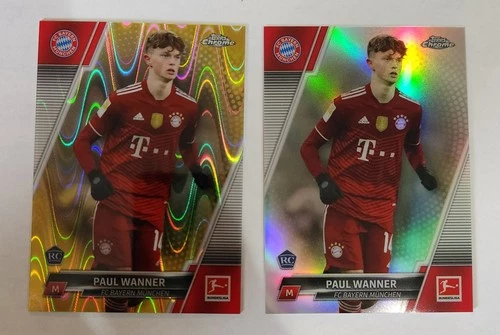 2- 2021 Topps Chrome Bundesliga Gold RayWave Refractor Paul Wanner Rookie RC