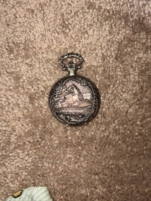 Watch-it Quartz Pocket Watch Locomotive Steam Train Silver Tone MLN3212