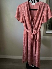 Sienna Sky Women’s  Faux Wrap Hi Lo Polka Dot Dress  Pink Rust 