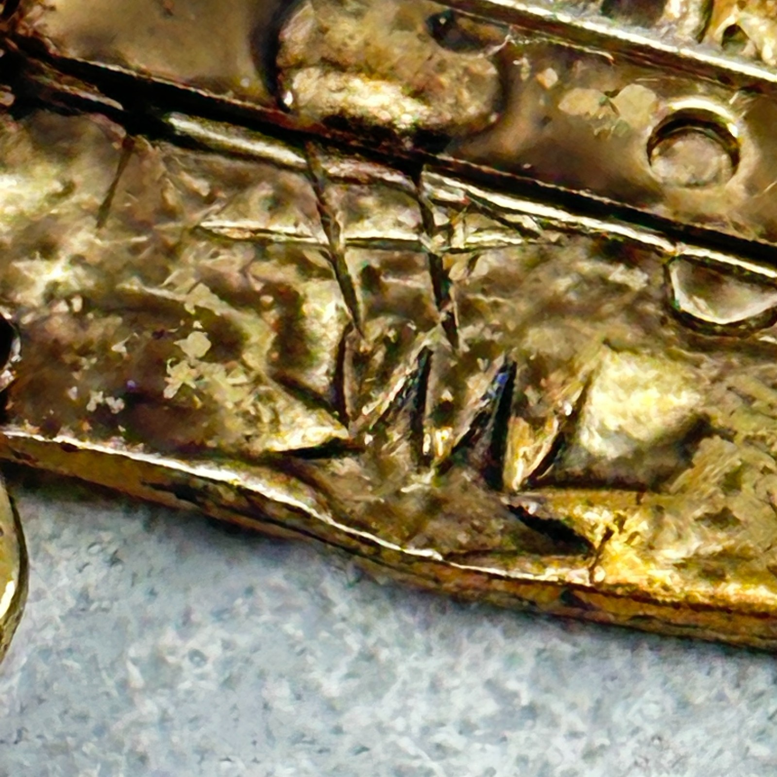 Brooch Signed? Ethnic Style Rectangular Gold Tone… - image 4