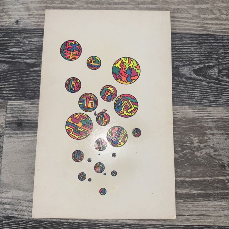 Vintage 1970 Abstract Psychedelic Geometric Painting Neon Pop Art Space Age .