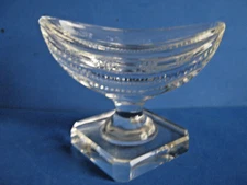ANGLO IRISH TYPE HEAVY CLEAR GLASS PEDESTAL OPEN SALT CELLAR on  SQUARE  BASE