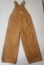Carhartt Youth Duck Bib Overalls Sz 8 Double Knee Brown Tan RN OX8603B
