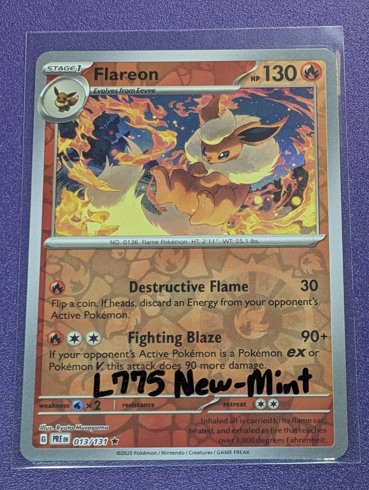 Flareon 013/131 Reverse Holo Rare New Mint Prismatic Evolutions Pokemon TCG