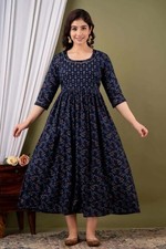 BLUE COLOUR HANDBLOCK Printed Maternity Gowns Maxi comfortable casual wear dress